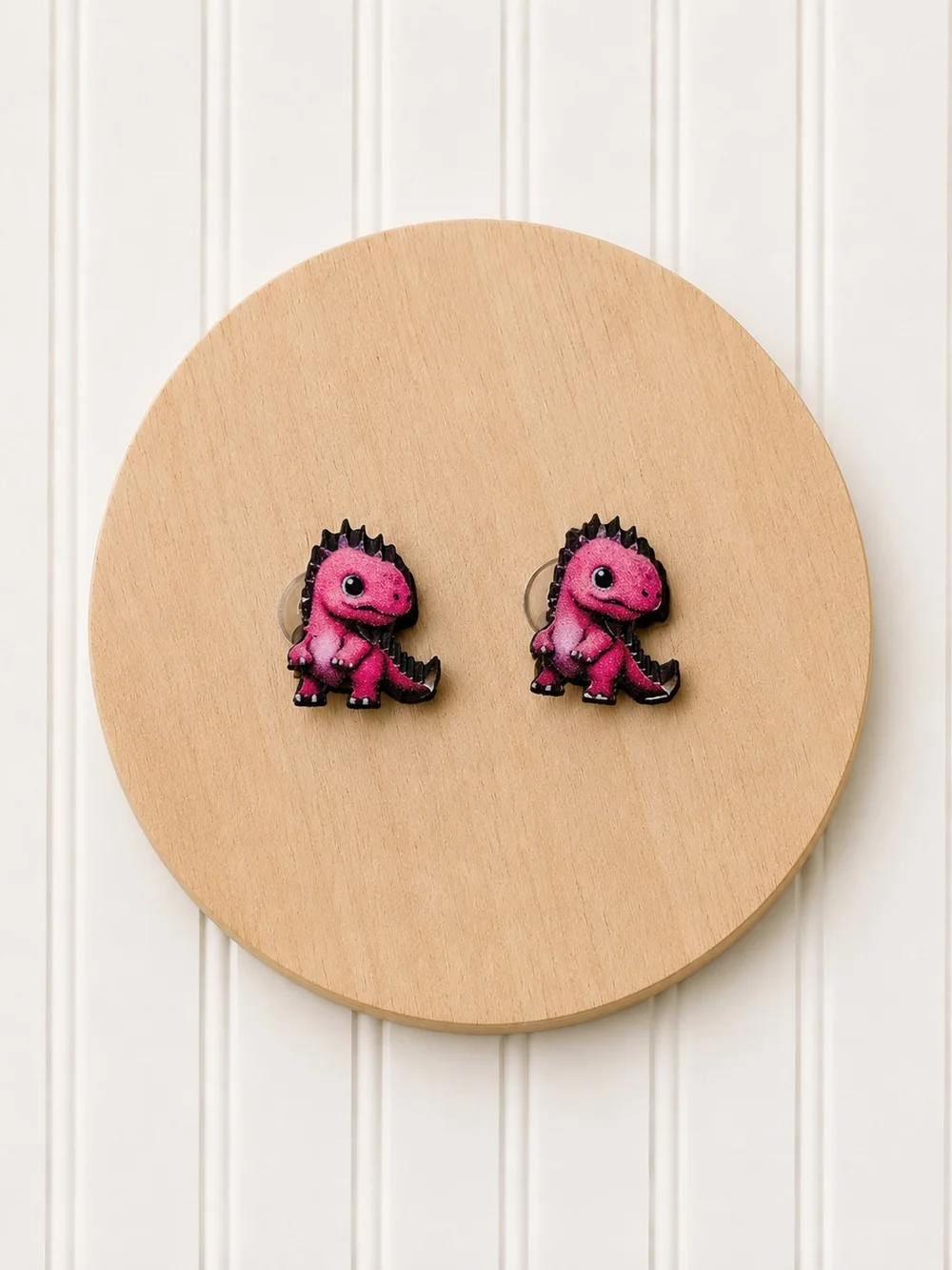 Pink Dinosaur Stud Earrings for Kids - Cute Dino Toy Accessory